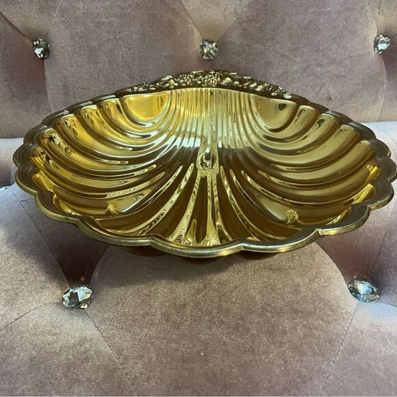 Brasscrafters American Family Large Vintage Brass Shell Serving Tray Gold - Picture 3 of 13